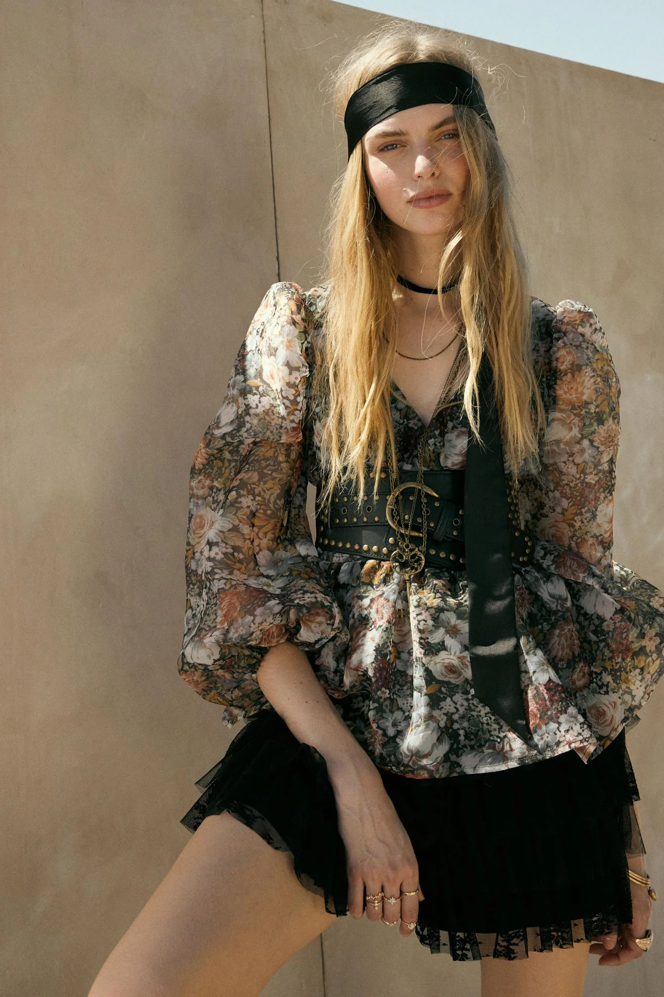 Harvest Blossoms Floral Organza Peplum Peasant Top - Image 2