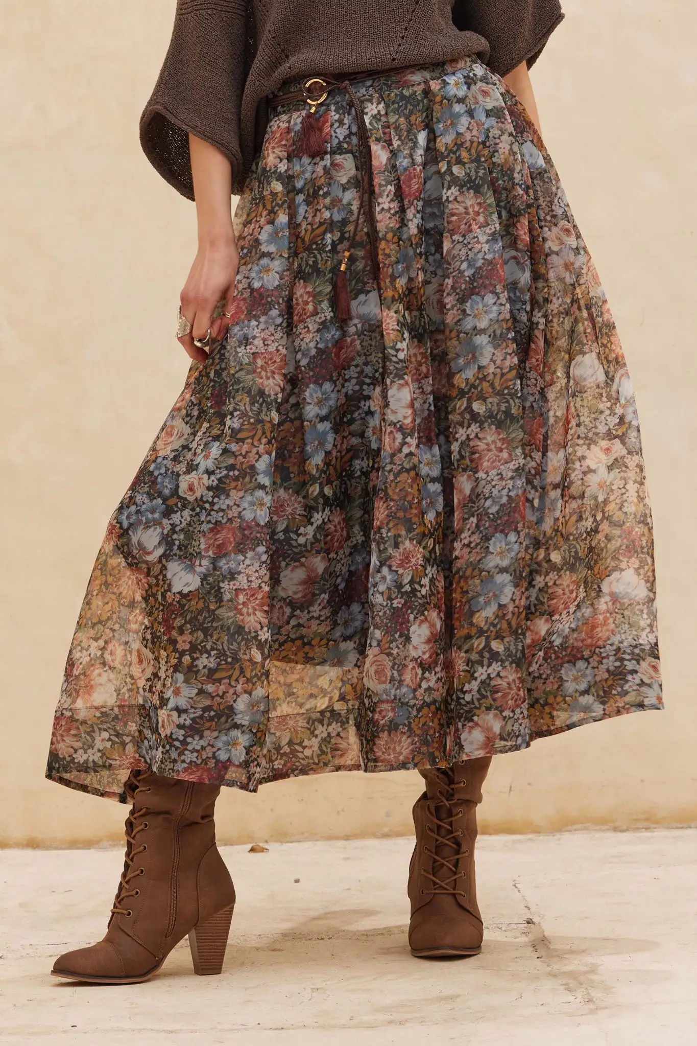 Harvest Garden Floral Organza Circle Midi Skirt - Image 2