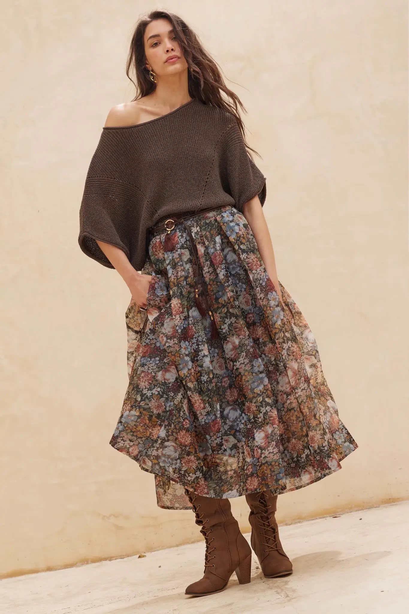 Harvest Garden Floral Organza Circle Midi Skirt - Image 4