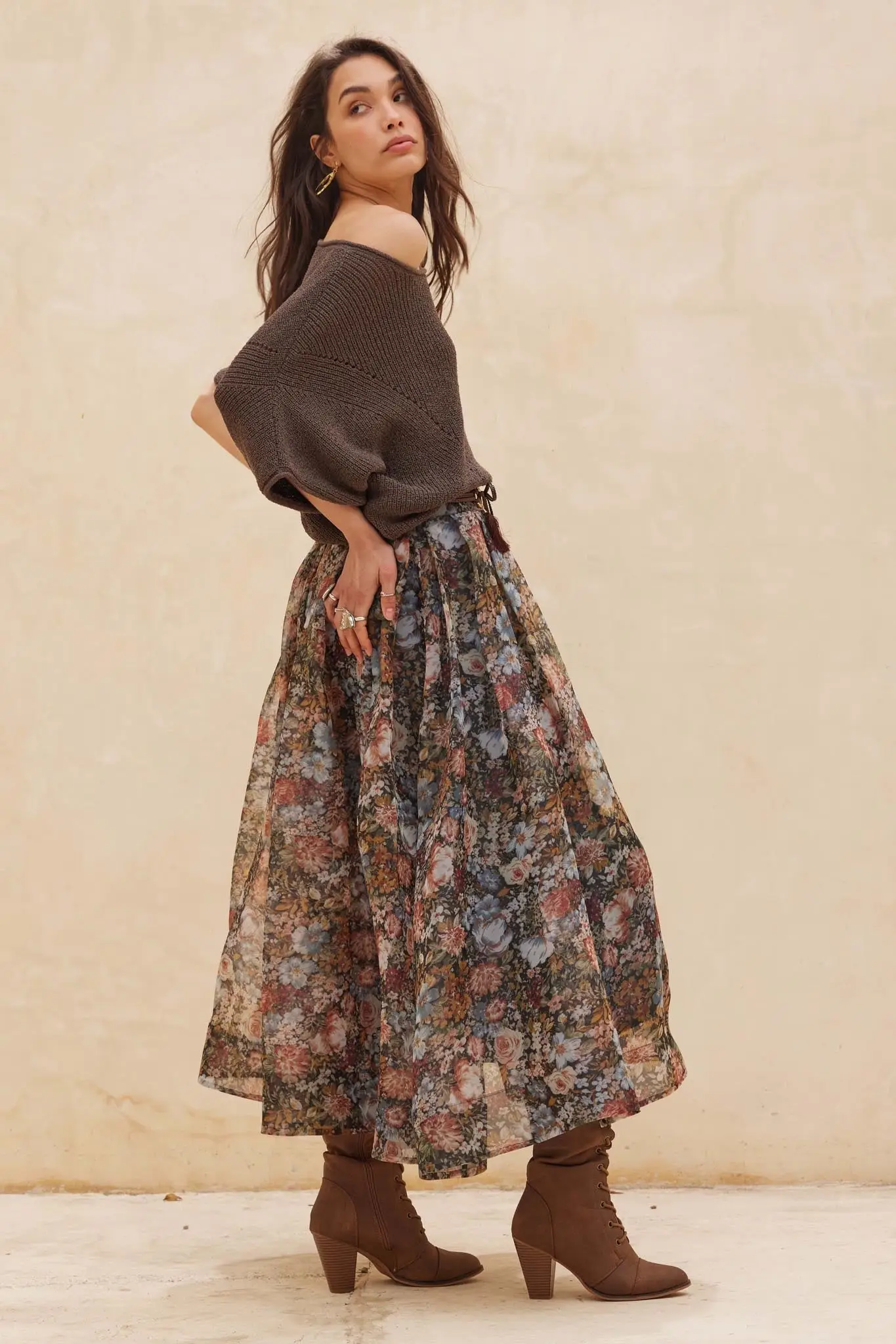Harvest Garden Floral Organza Circle Midi Skirt - Image 5