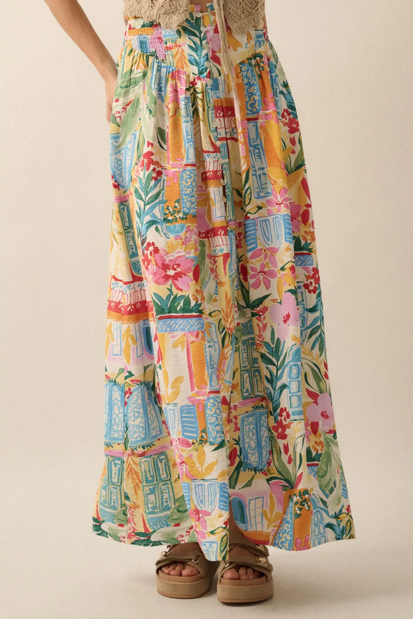 Havana Holiday Tropical Floral Buttoned Maxi Skirt - Image 2