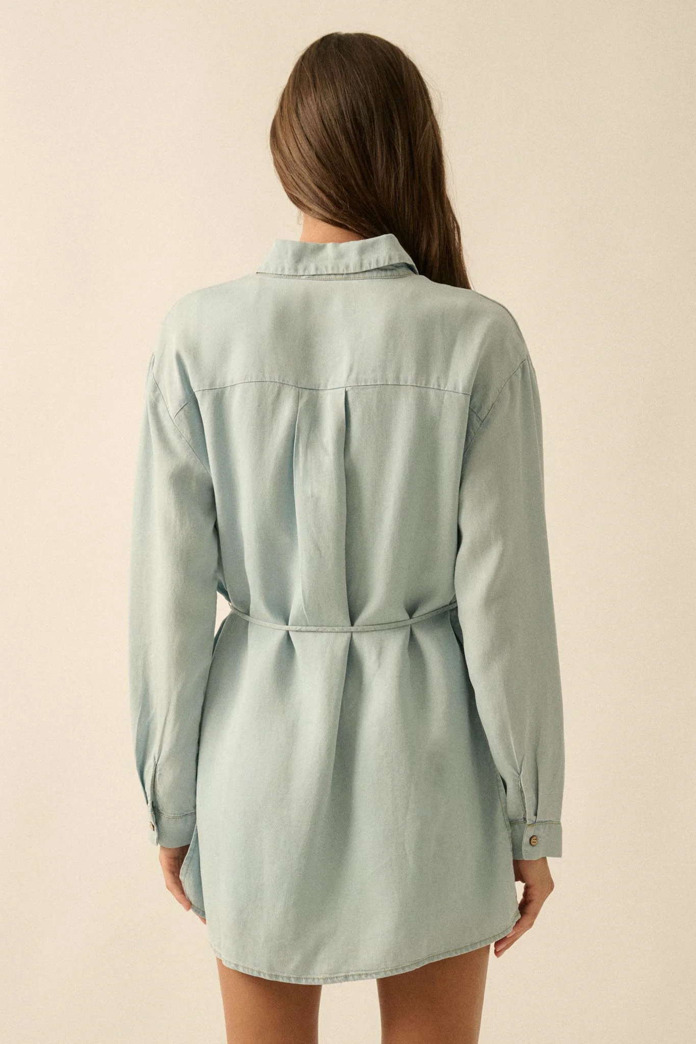 Hazy Days Denim Button-Up Belted Shirt Romper - Image 9