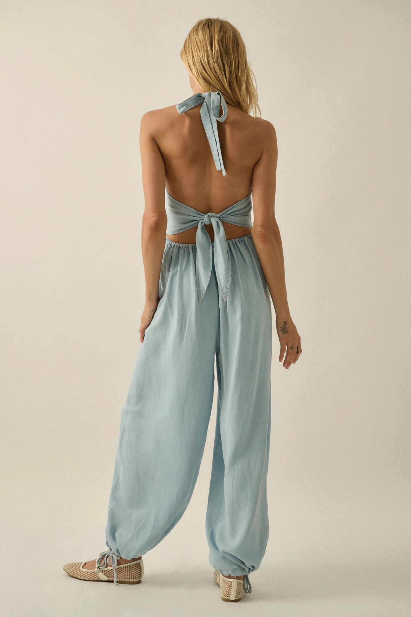Head in the Clouds Denim Halter Balloon Jumpsuit - Image 9