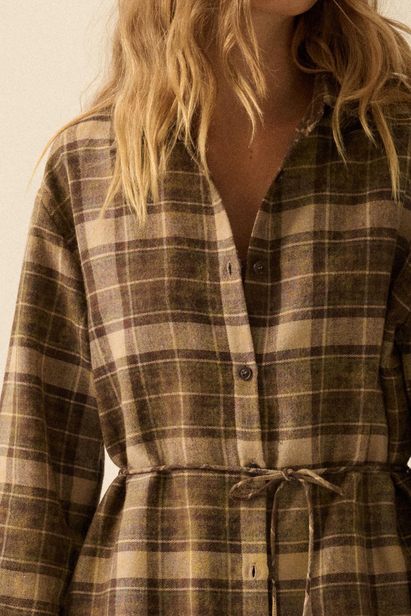 Hearth and Home Plaid Flannel Belted Shirt Romper - Image 14