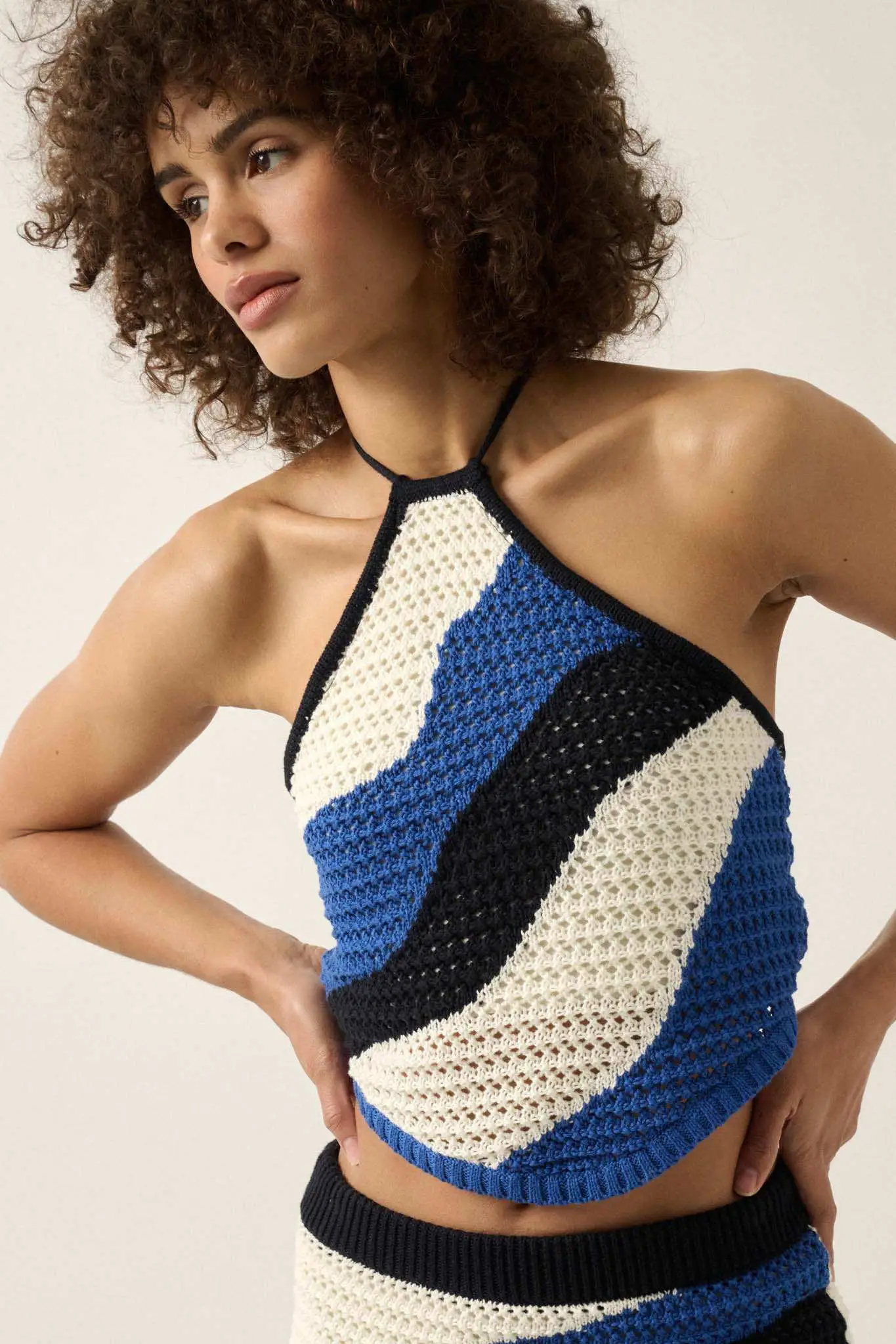 Heat Wave Colorblock Crochet Knit Halter Top - Image 4