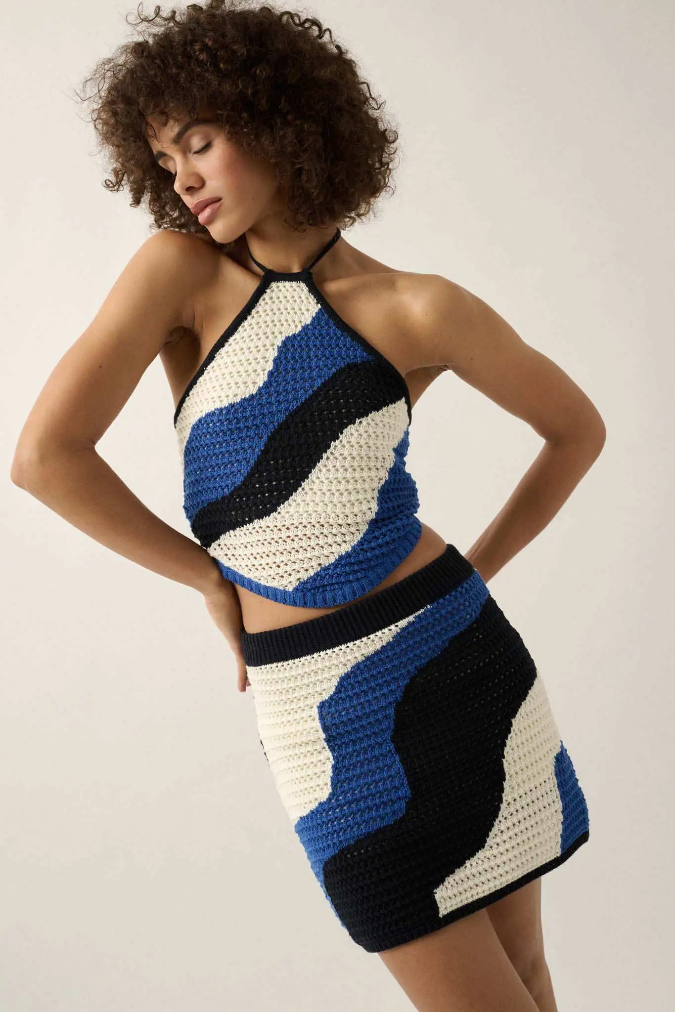 Heat Wave Colorblock Crochet Knit Halter Top - Image 7