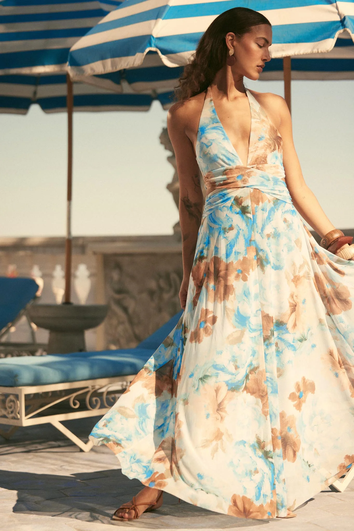 Heavenly Blossoms Floral Mesh Halter Maxi Dress - Image 3