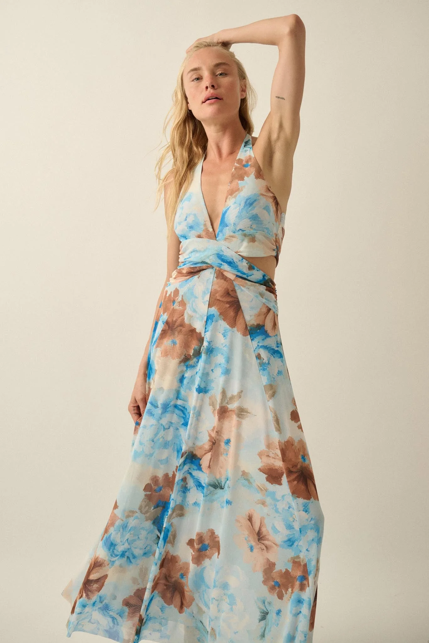 Heavenly Blossoms Floral Mesh Halter Maxi Dress - Image 6