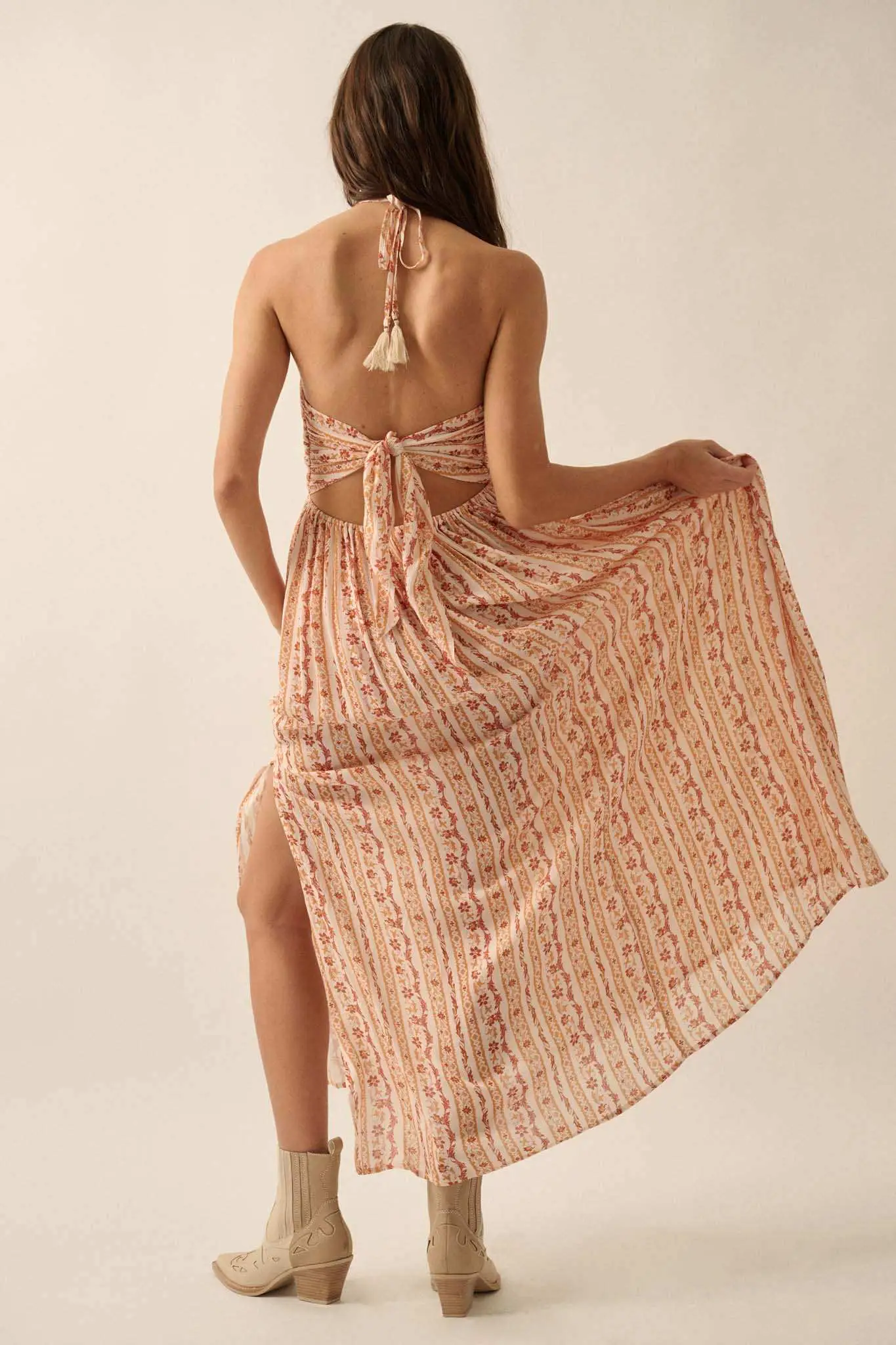 Heavenly Fields Floral-Stripe Halter Maxi Dress - Image 12