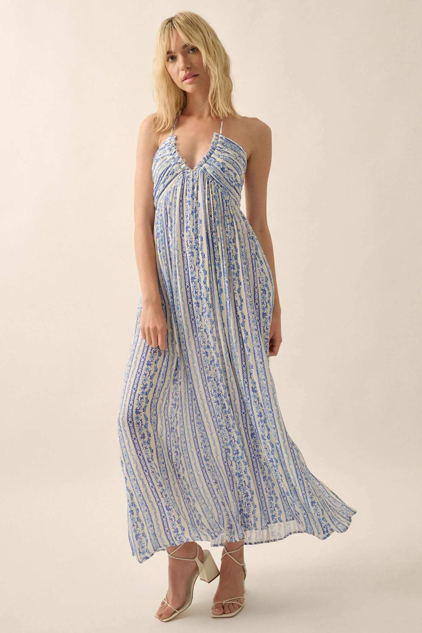 Heavenly Fields Floral-Stripe Halter Maxi Dress - Image 4