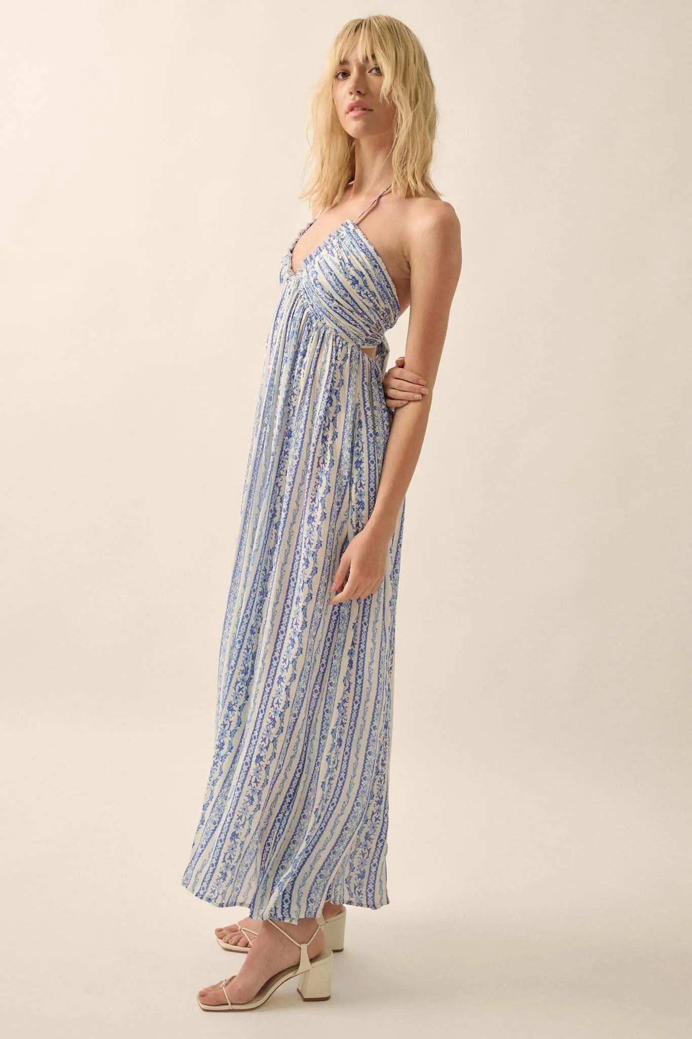 Heavenly Fields Floral-Stripe Halter Maxi Dress - Image 6