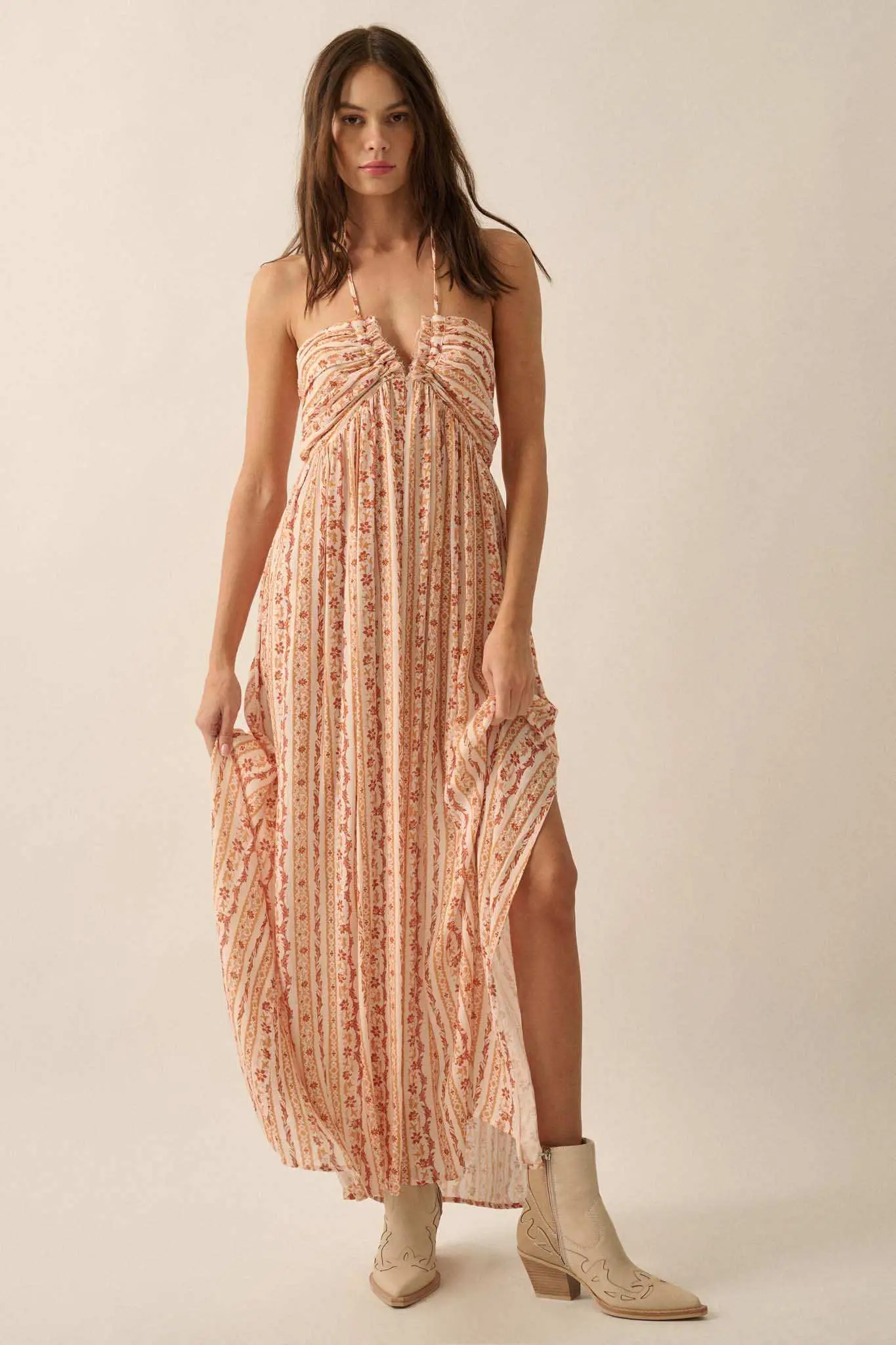 Heavenly Fields Floral-Stripe Halter Maxi Dress - Image 9