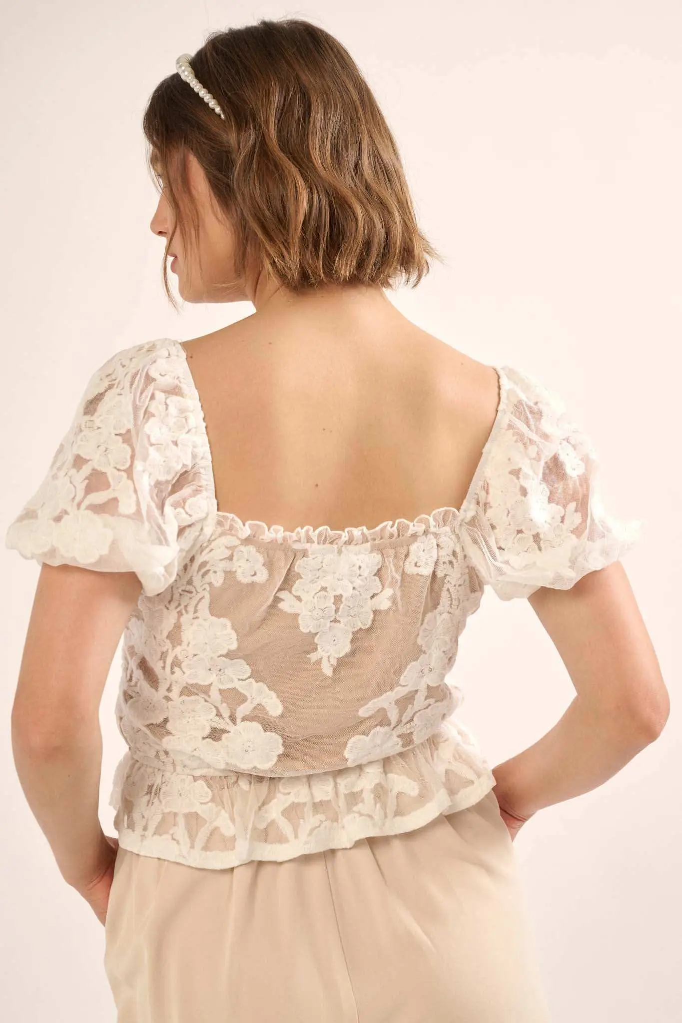 Heavenly Heart Embroidered Lace Puff-Sleeve Top - Image 2