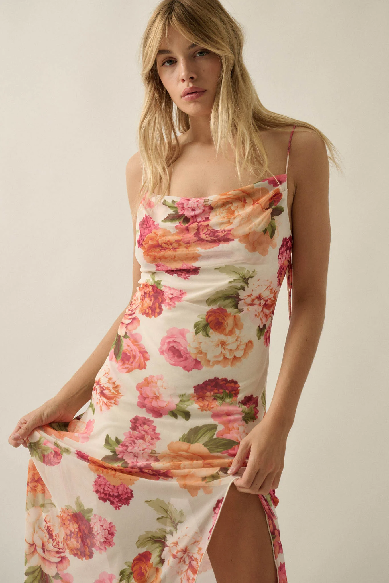 Heirloom Garden Floral Mesh Cowl-Neck Maxi Dress - Image 3