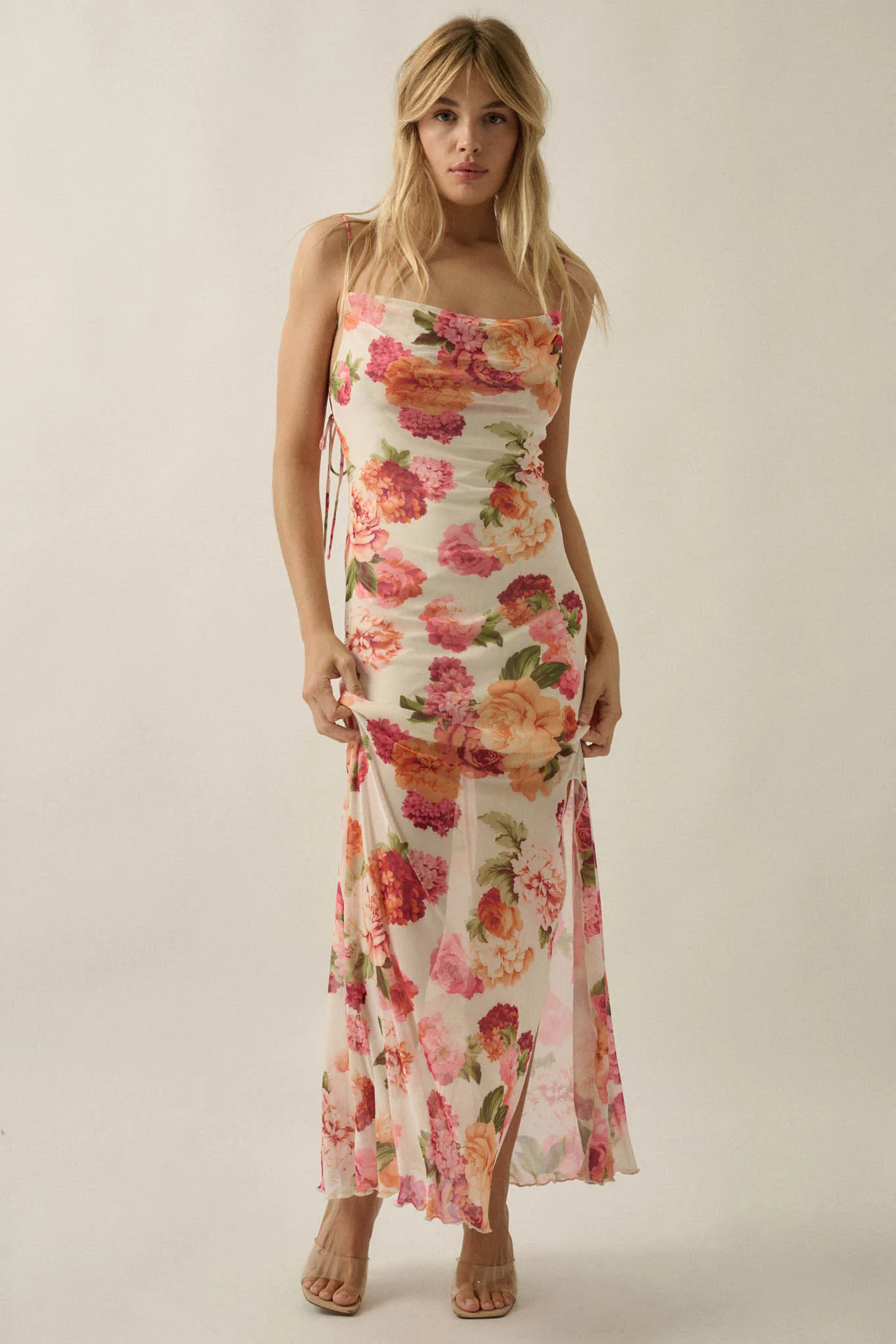Heirloom Garden Floral Mesh Cowl-Neck Maxi Dress - Image 4