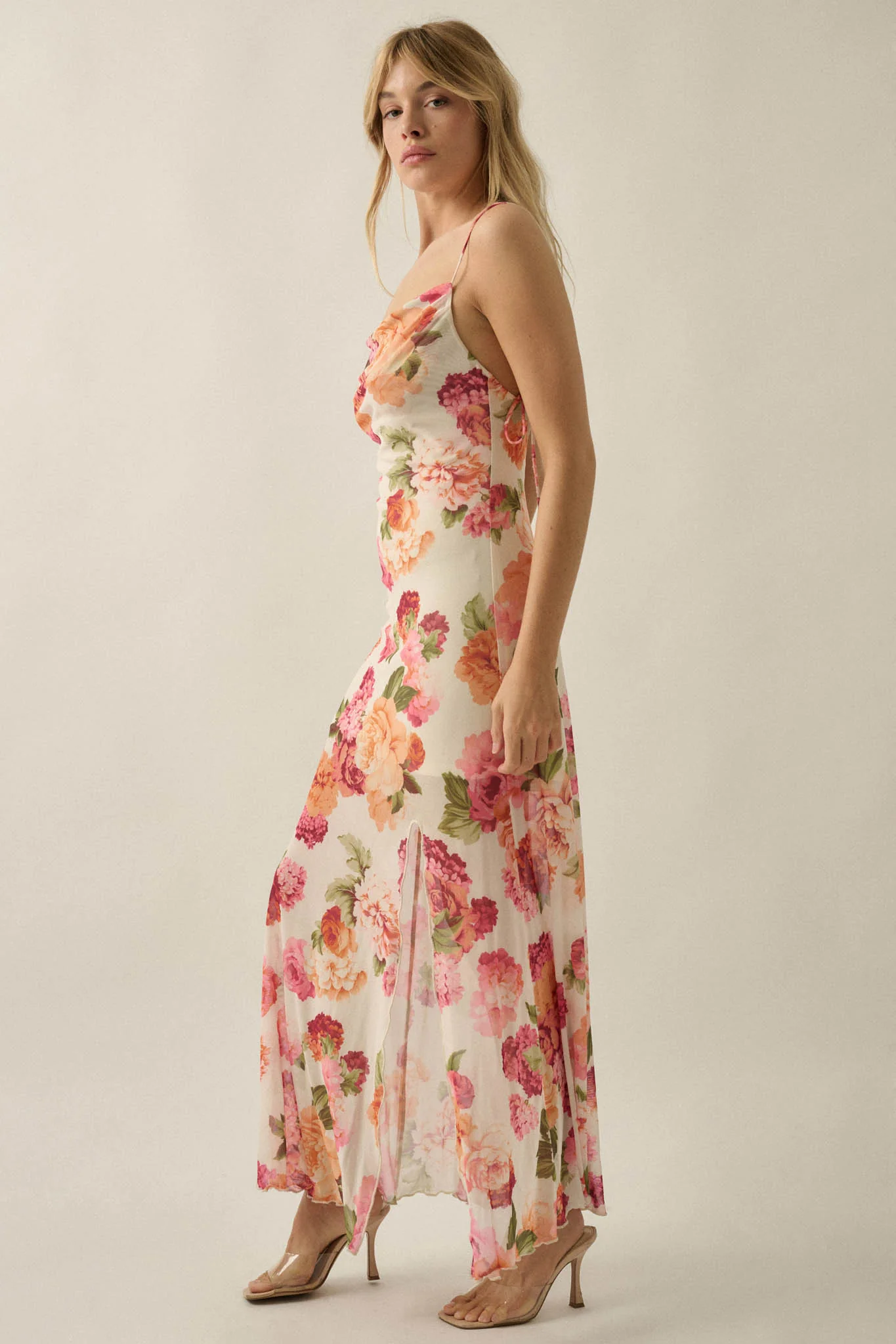 Heirloom Garden Floral Mesh Cowl-Neck Maxi Dress - Image 6