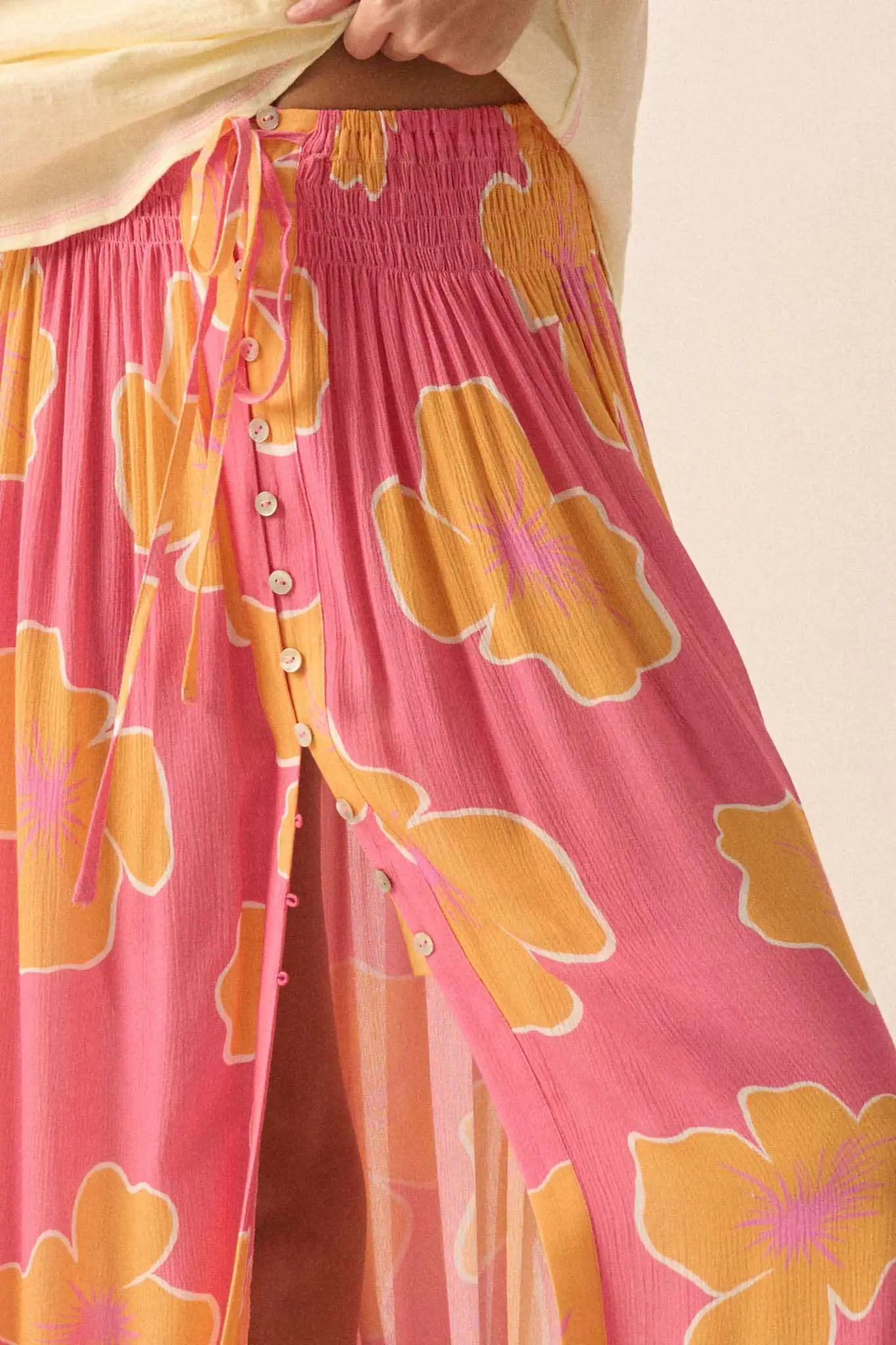 Hibiscus Grove Floral Crepe Buttoned Maxi Skirt - Image 13