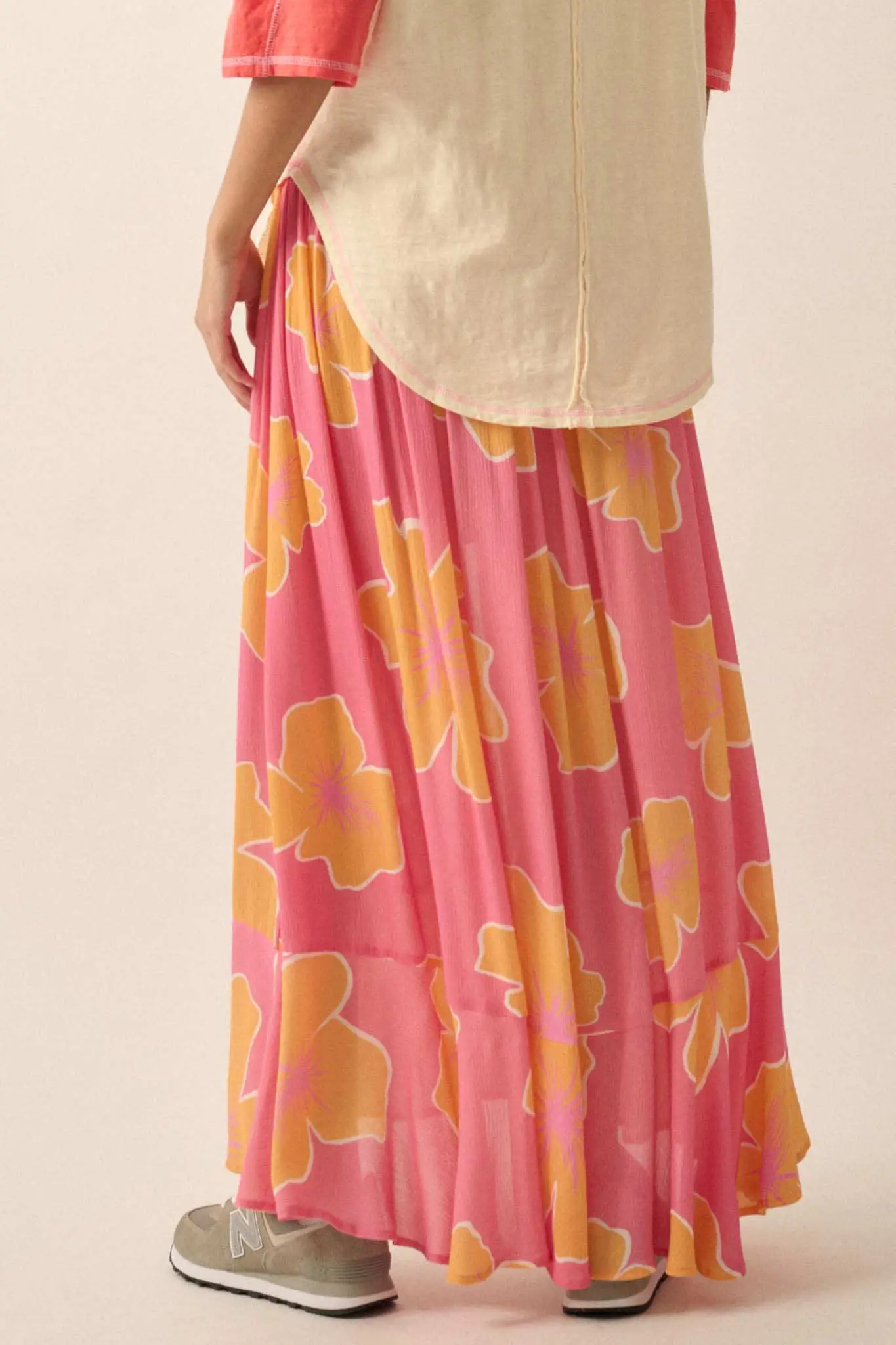 Hibiscus Grove Floral Crepe Buttoned Maxi Skirt - Image 16