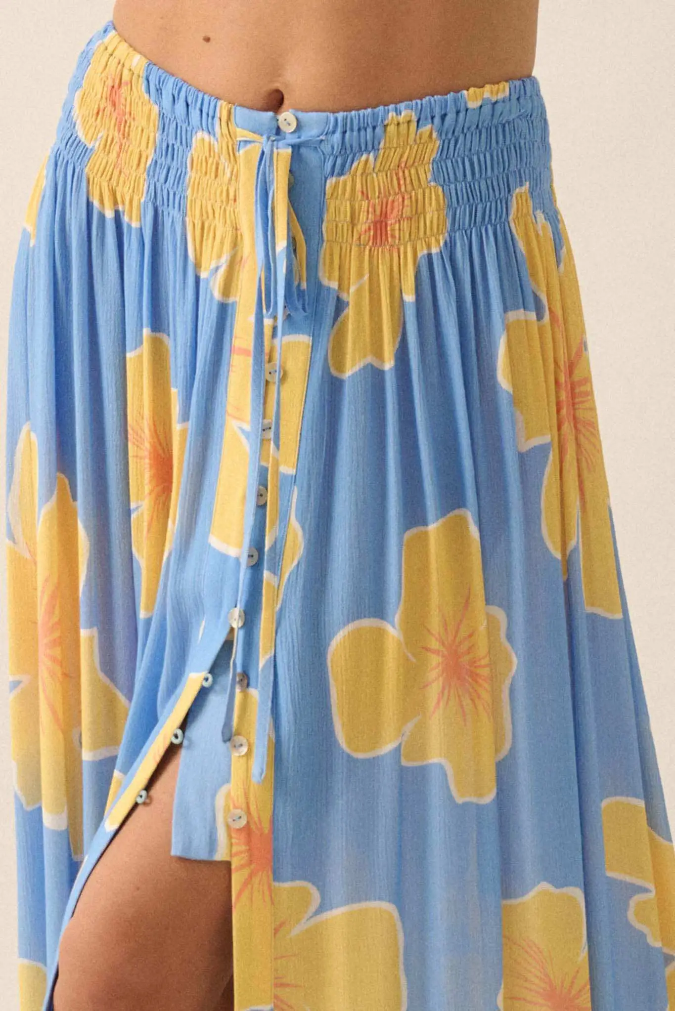 Hibiscus Grove Floral Crepe Buttoned Maxi Skirt - Image 6
