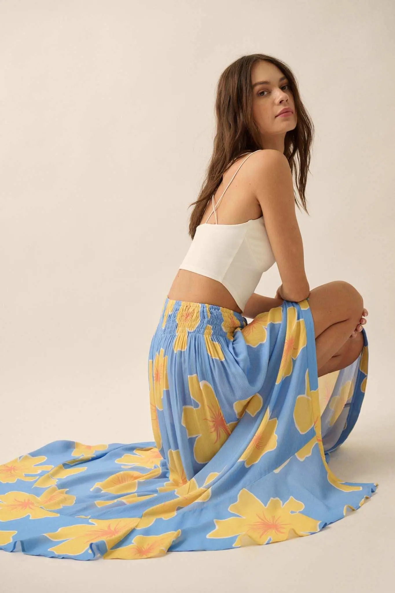 Hibiscus Grove Floral Crepe Buttoned Maxi Skirt - Image 8