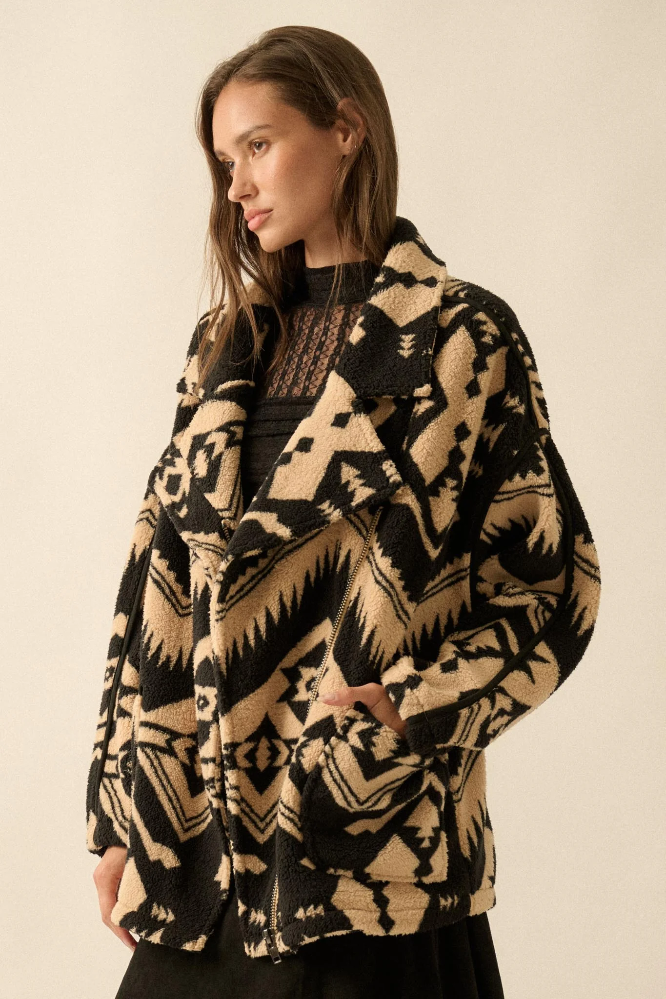 High Plains Geometric-Print Fleece Lapel Jacket - Image 5