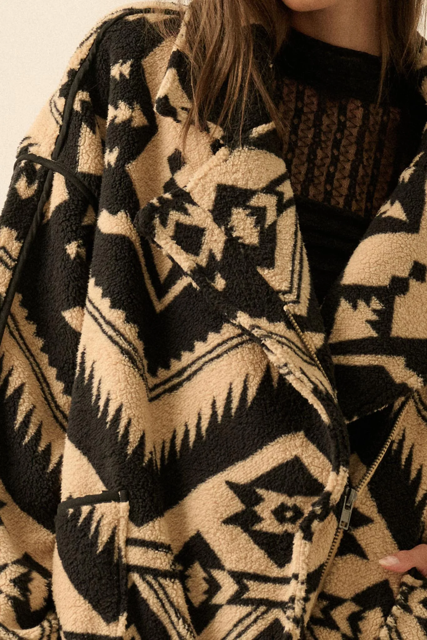 High Plains Geometric-Print Fleece Lapel Jacket - Image 6