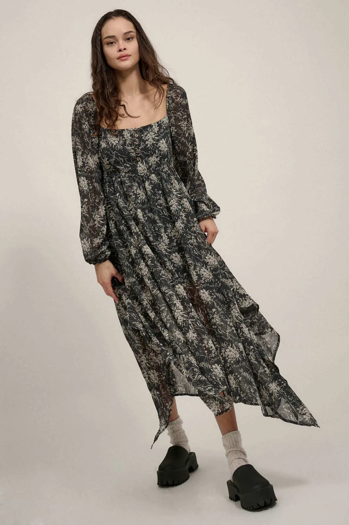 High Spirits Floral Chiffon Handkerchief Maxi Dress - Image 3