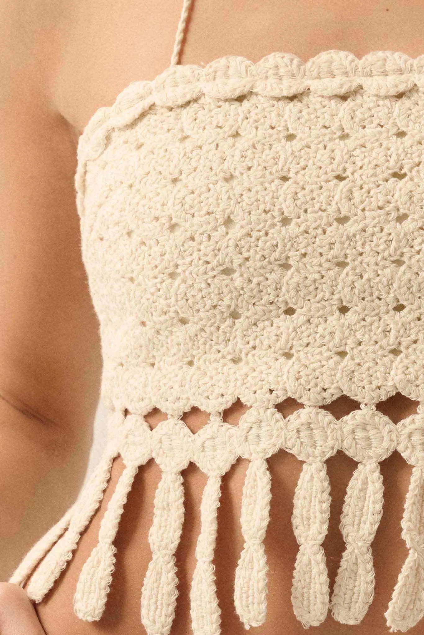 Hippie Heart Crochet Knit Fringe Halter Crop Top - Image 5