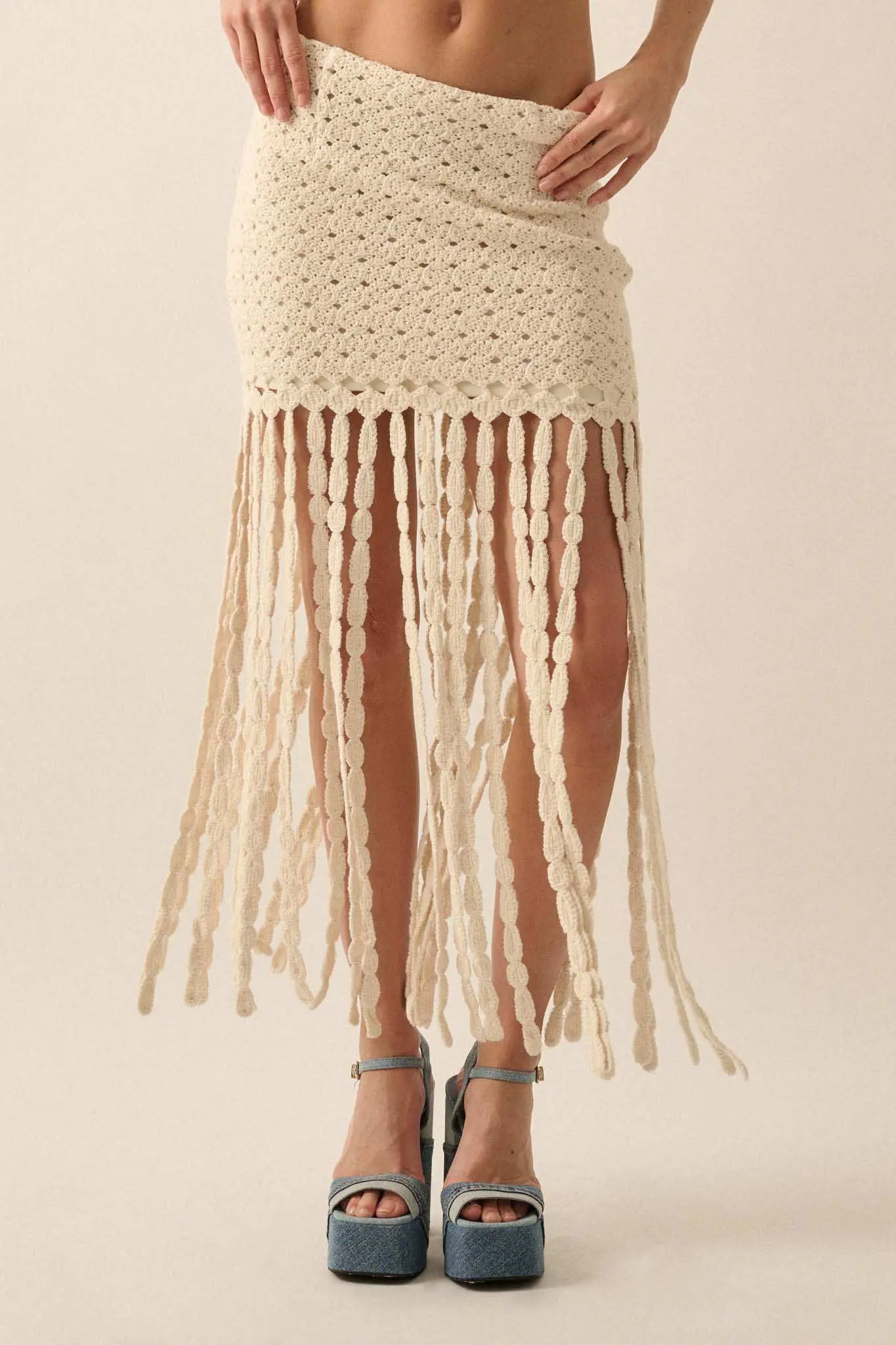 Hippie Spirit Crochet Knit Fringe Maxi Skirt - Image 10