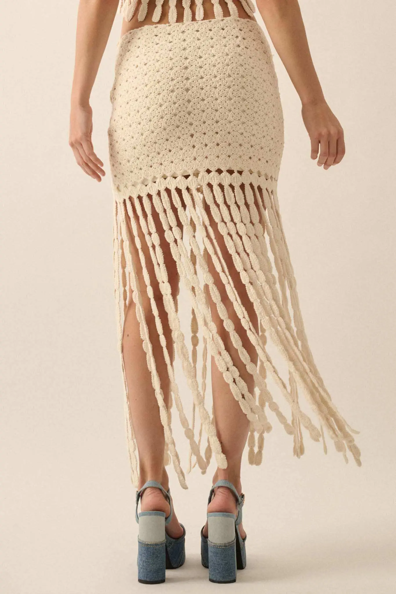 Hippie Spirit Crochet Knit Fringe Maxi Skirt - Image 14