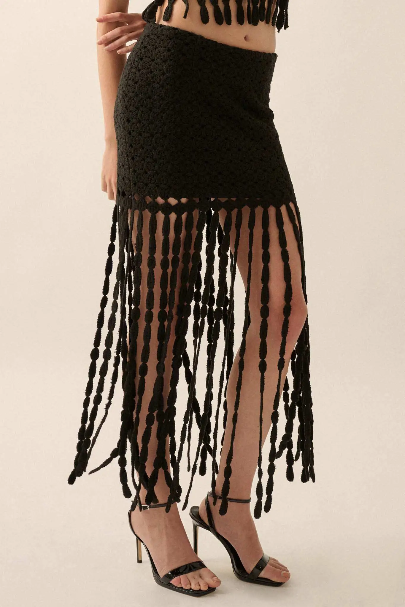 Hippie Spirit Crochet Knit Fringe Maxi Skirt - Image 6