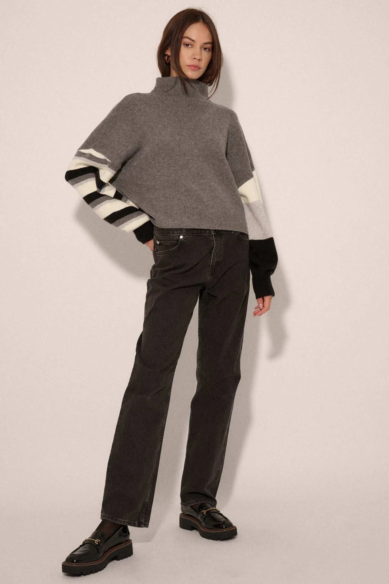Hold On Striped Colorblock Funnel Neck Sweater - Image 10