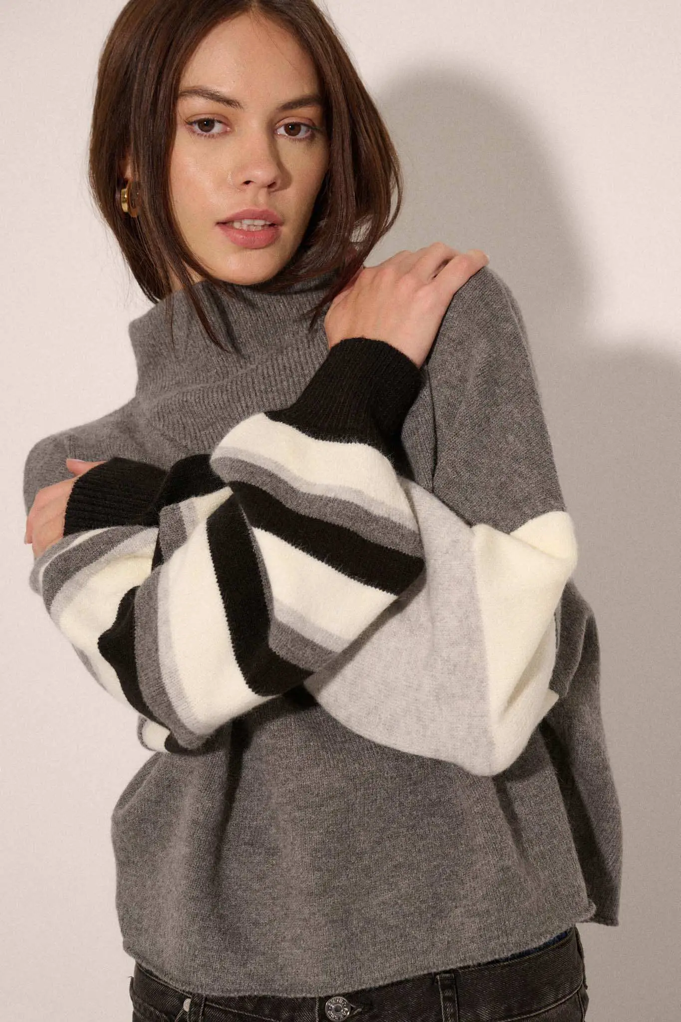 Hold On Striped Colorblock Funnel Neck Sweater - Image 11