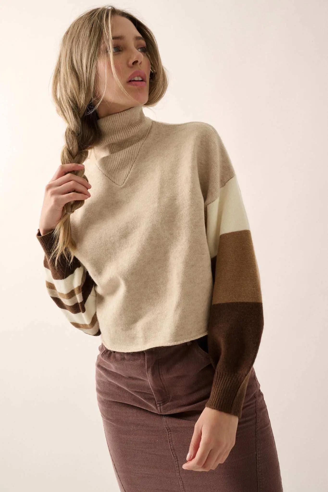 Hold On Striped Colorblock Funnel Neck Sweater - Image 3