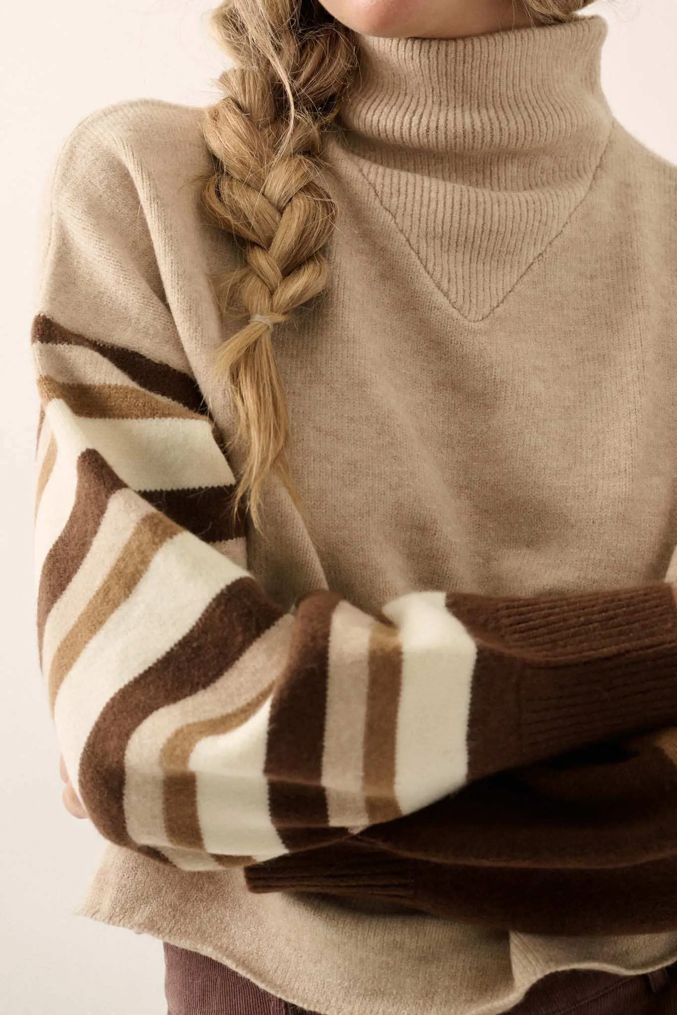 Hold On Striped Colorblock Funnel Neck Sweater - Image 4
