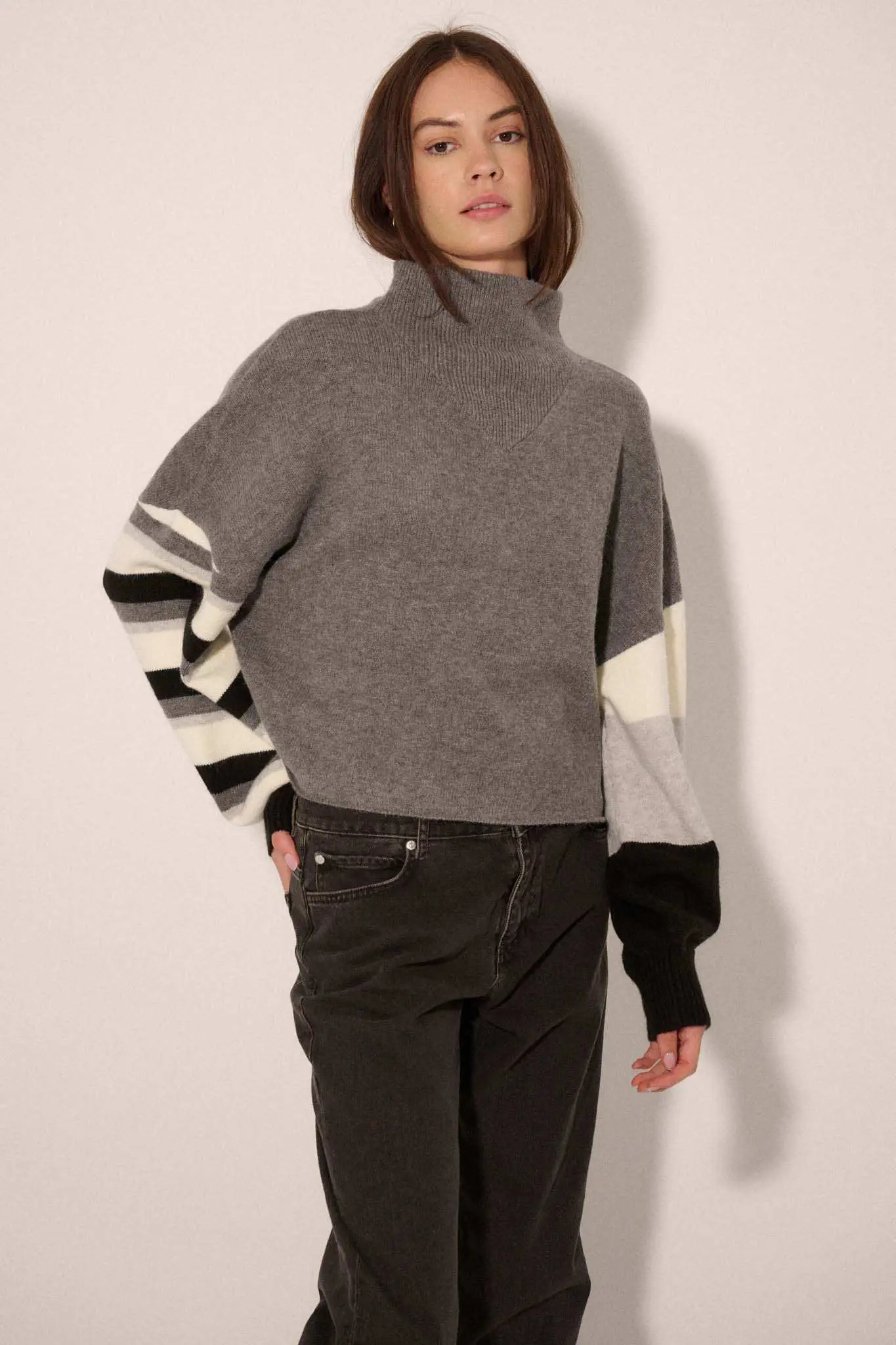 Hold On Striped Colorblock Funnel Neck Sweater - Image 7
