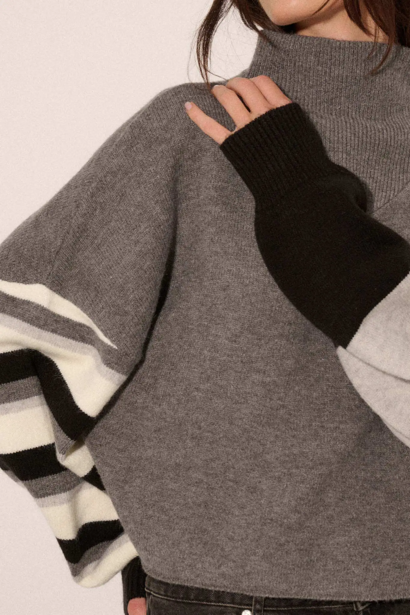Hold On Striped Colorblock Funnel Neck Sweater - Image 8