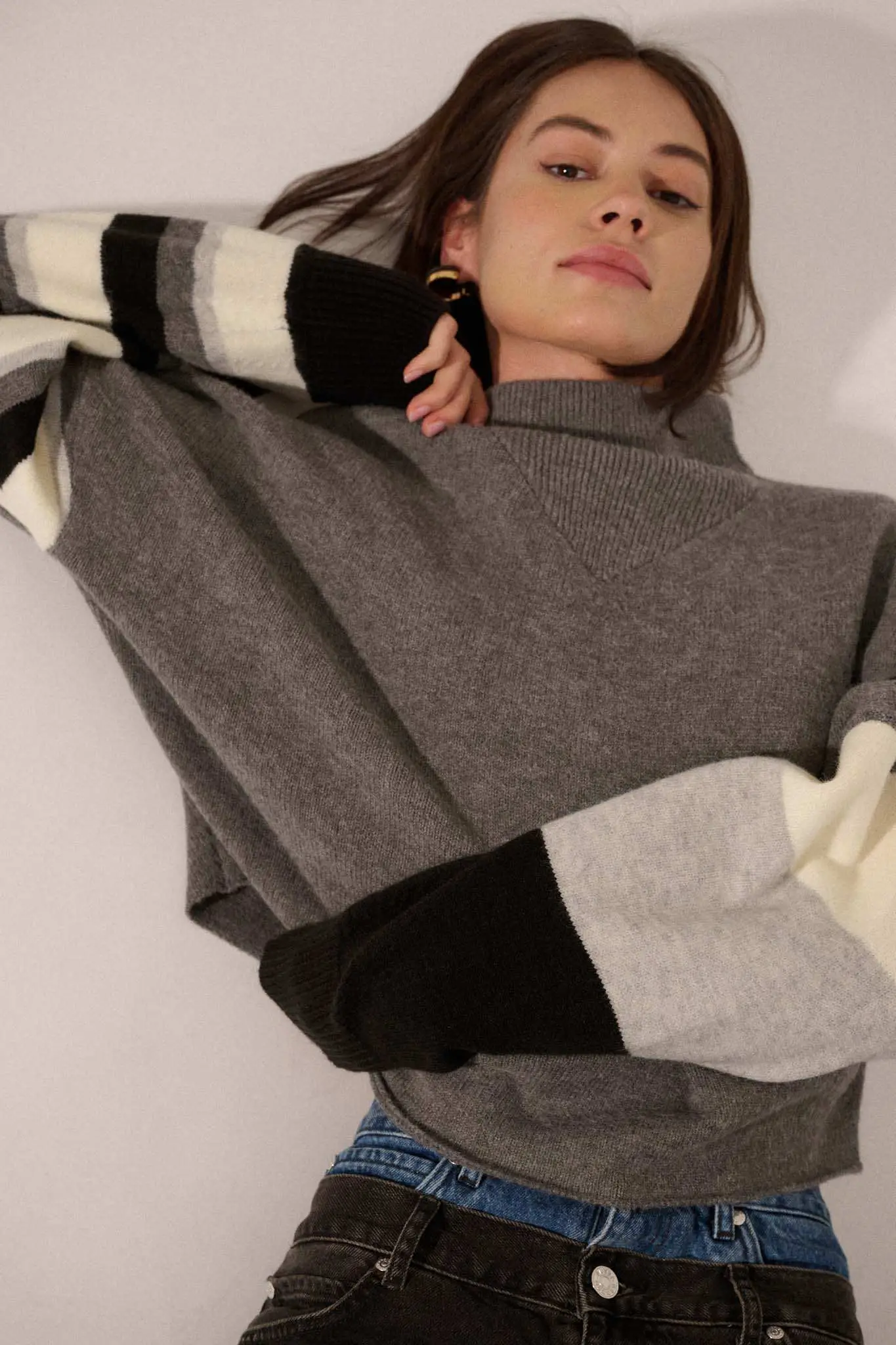 Hold On Striped Colorblock Funnel Neck Sweater - Image 9