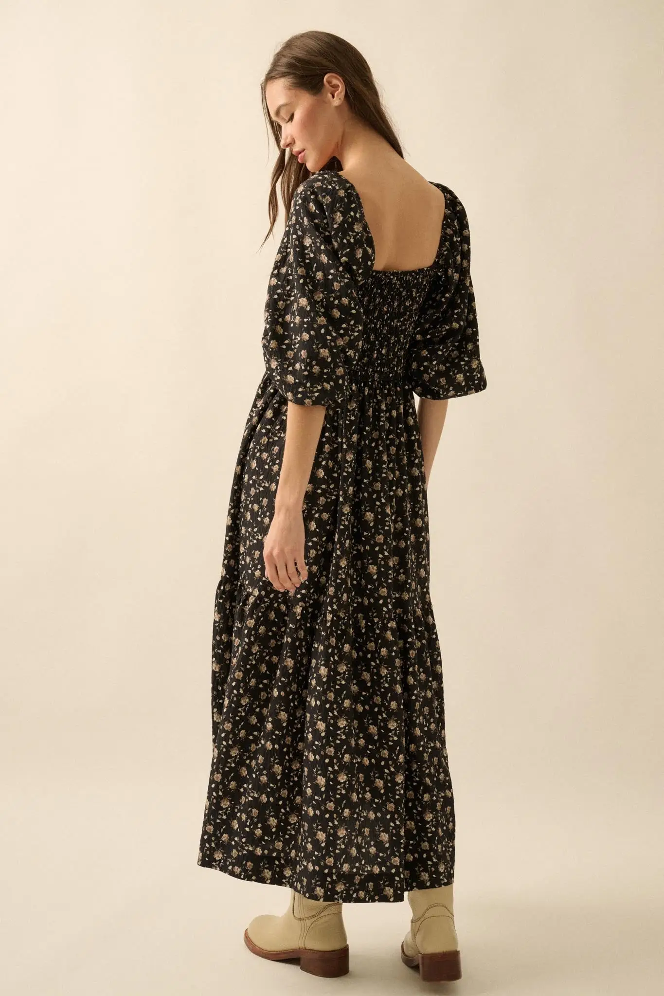 Home Ground Floral Smocked Midi Peasant Dress - Image 2