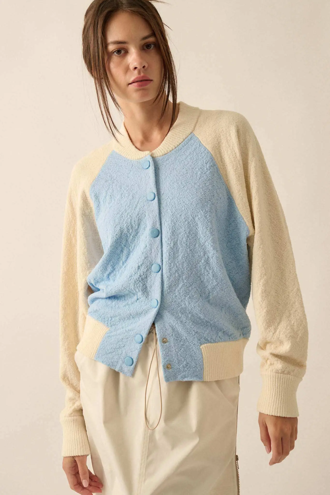 Home Run Colorblock Knit Varsity Bomber Jacket - Image 3
