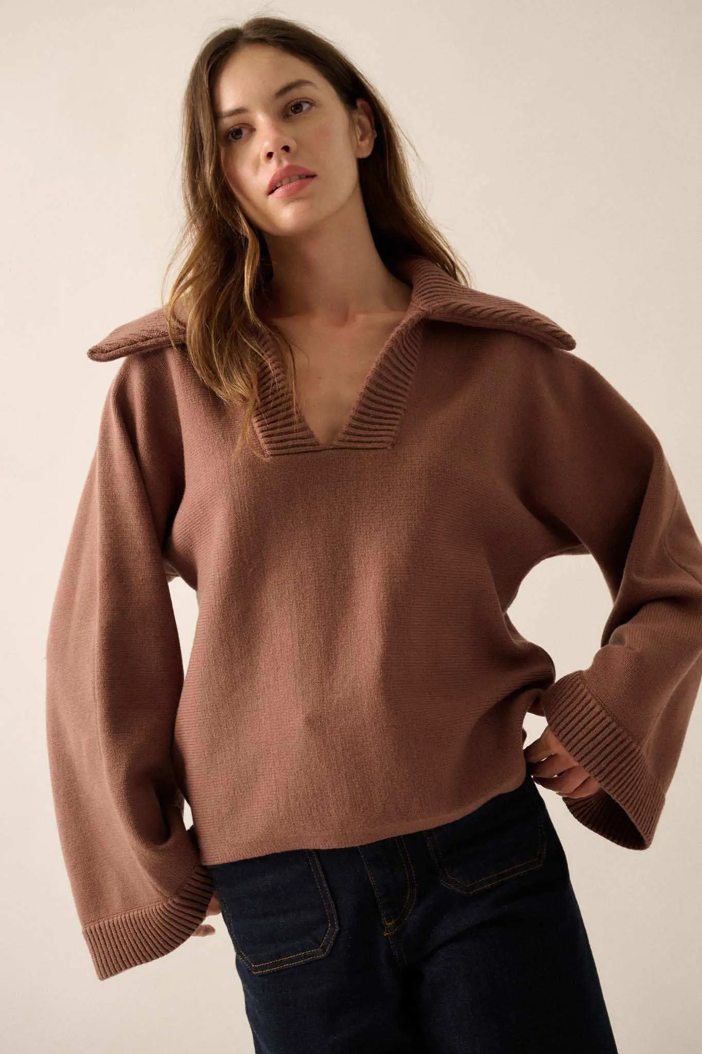 Home Sweet Home Oversized Collar V-Neck Sweater - Image 10