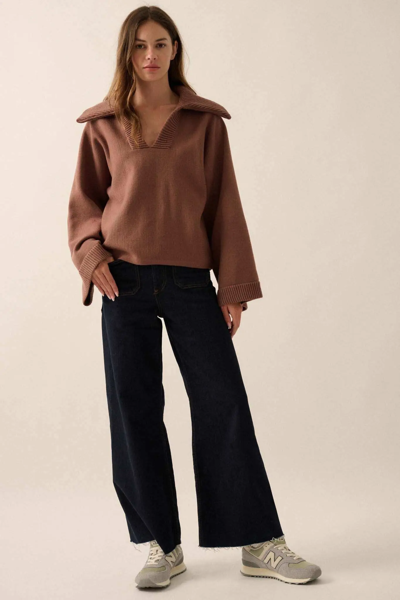 Home Sweet Home Oversized Collar V-Neck Sweater - Image 11