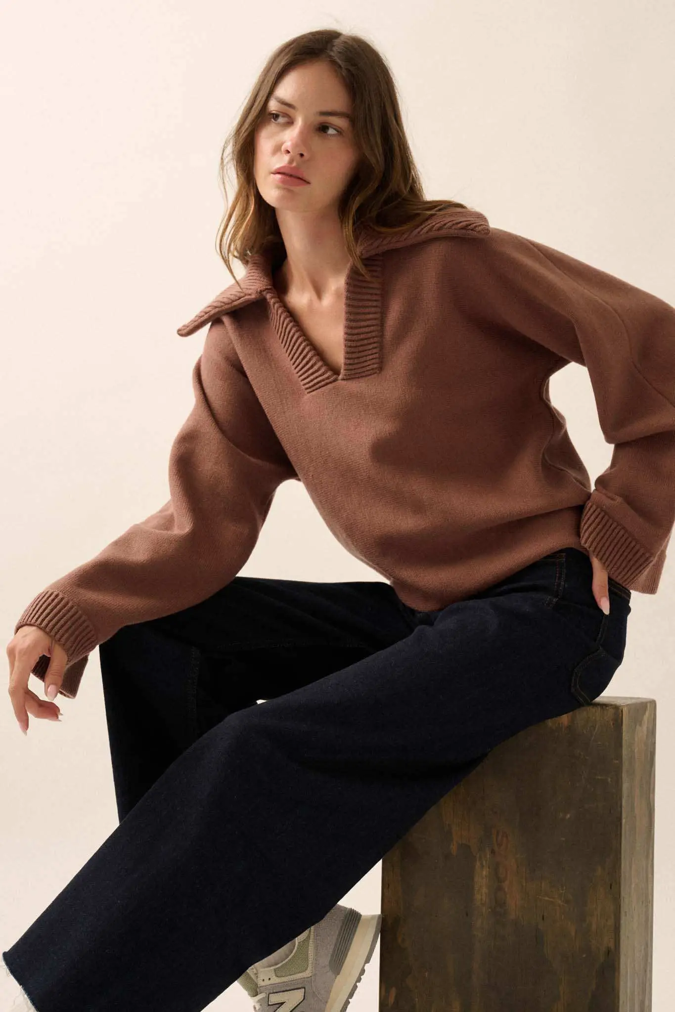 Home Sweet Home Oversized Collar V-Neck Sweater - Image 13