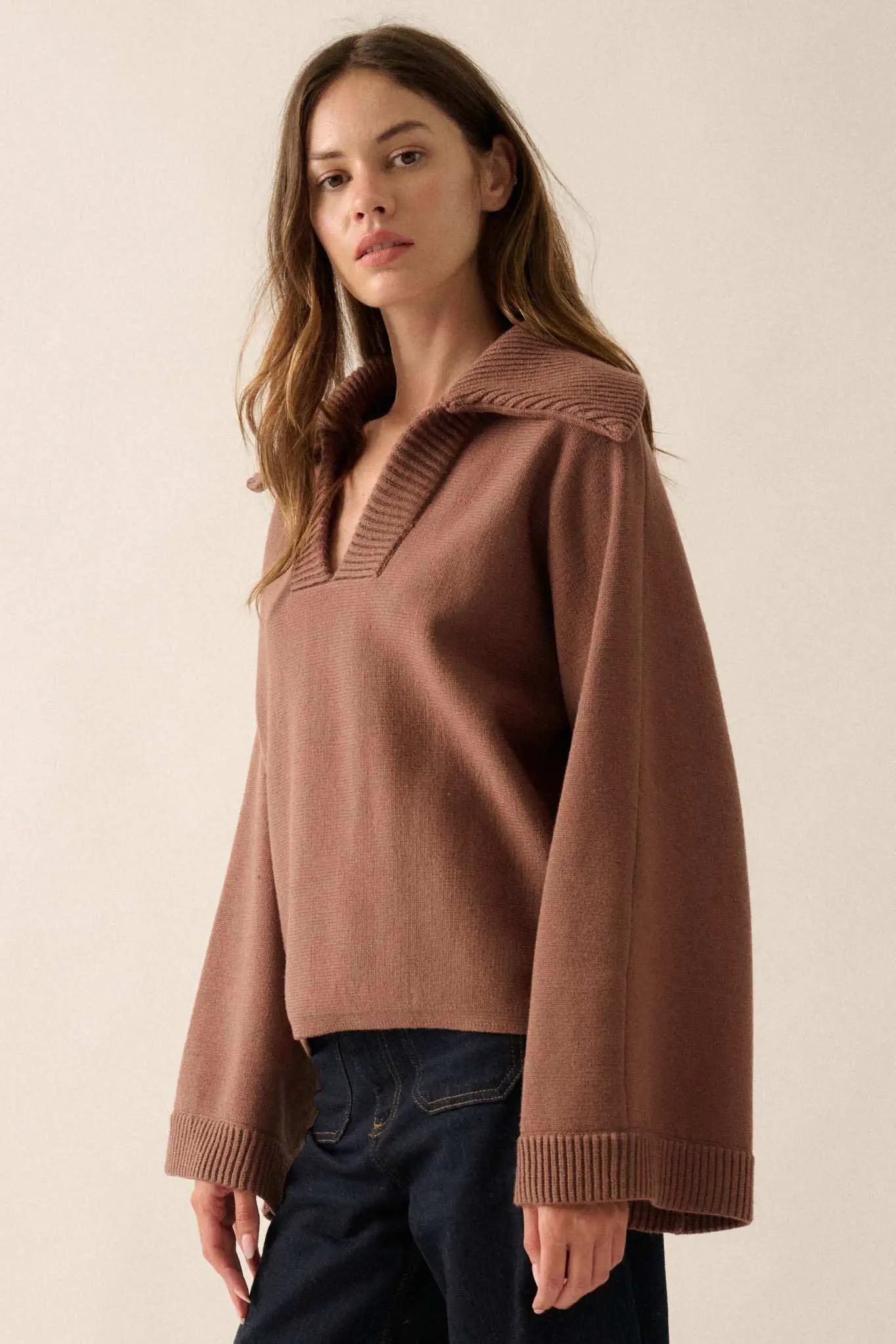Home Sweet Home Oversized Collar V-Neck Sweater - Image 14
