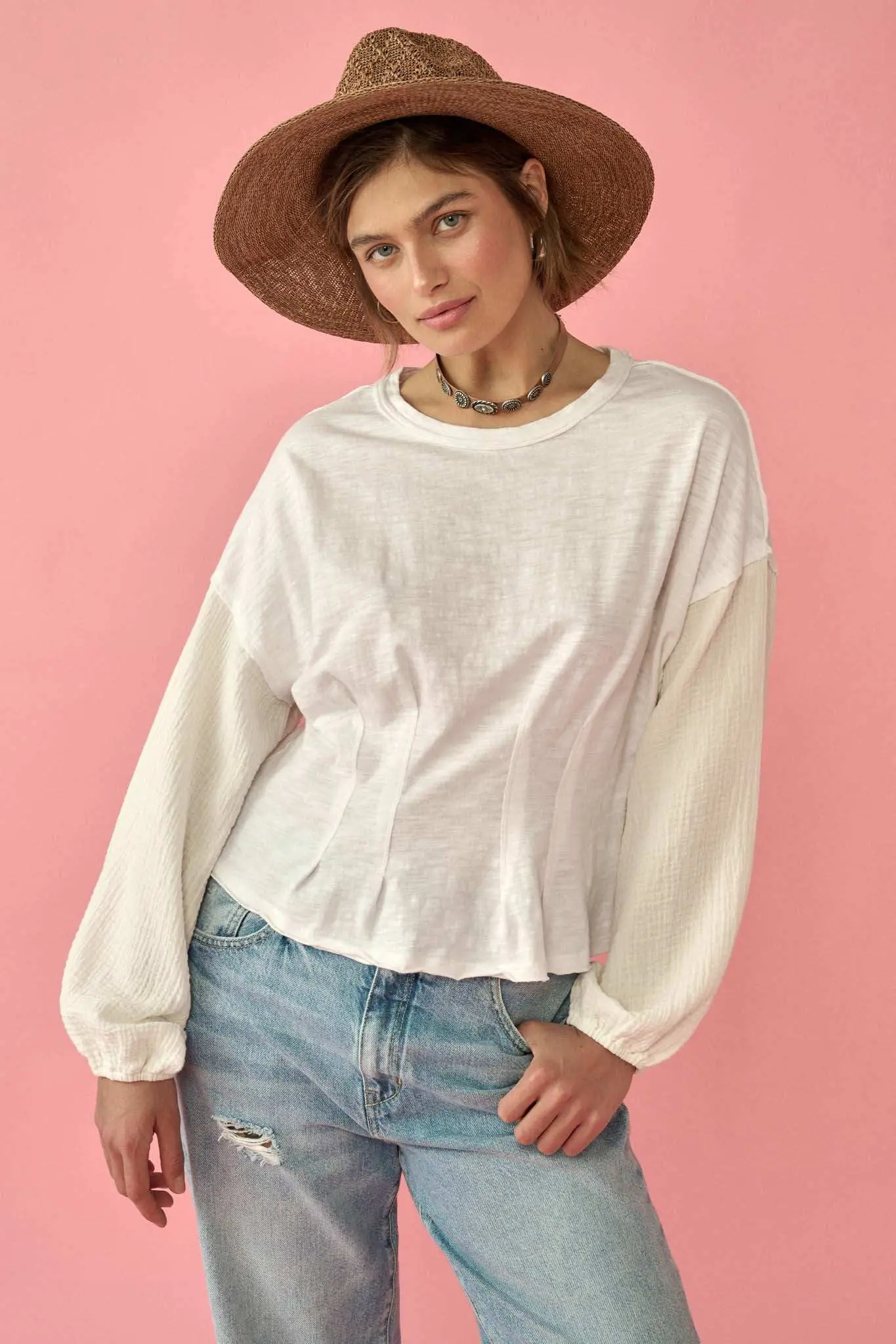 Hopeful Heart Mixed Media Pleated Long-Sleeve Top - Image 3