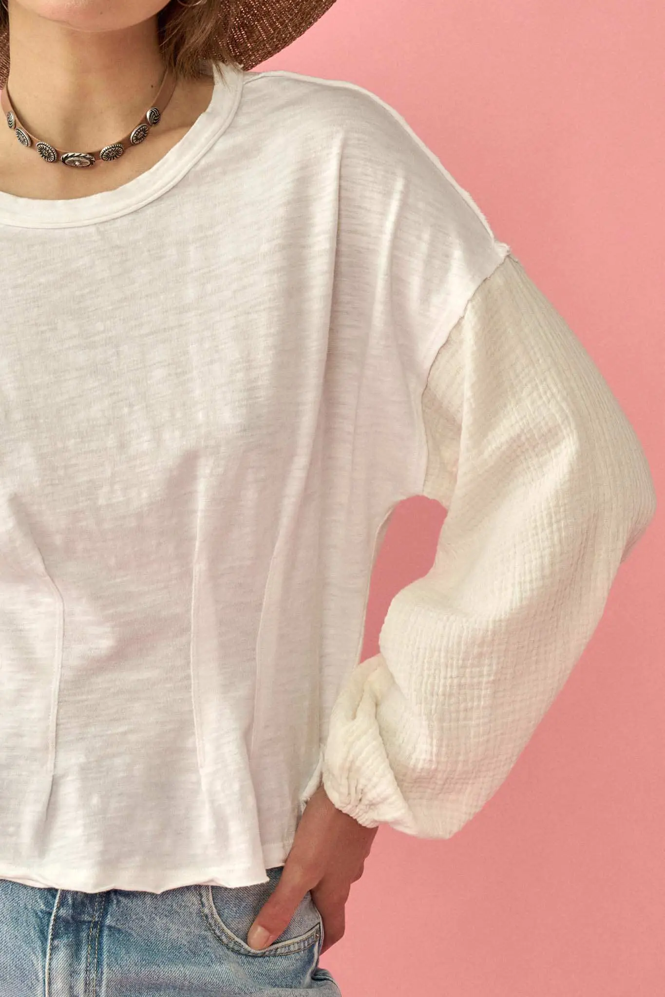 Hopeful Heart Mixed Media Pleated Long-Sleeve Top - Image 4