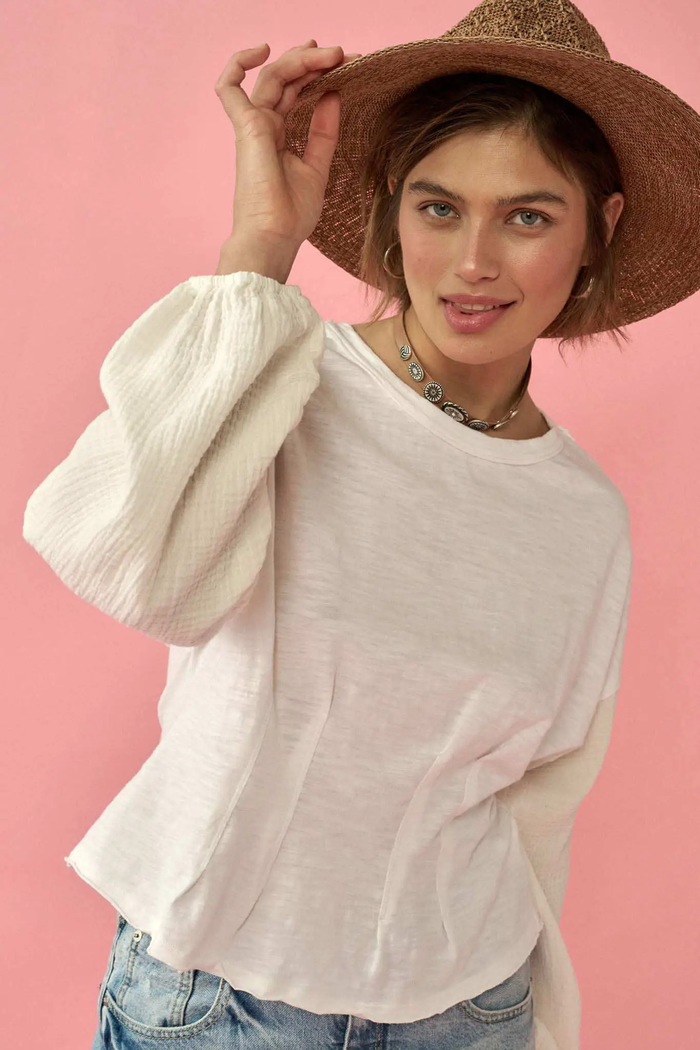 Hopeful Heart Mixed Media Pleated Long-Sleeve Top - Image 5