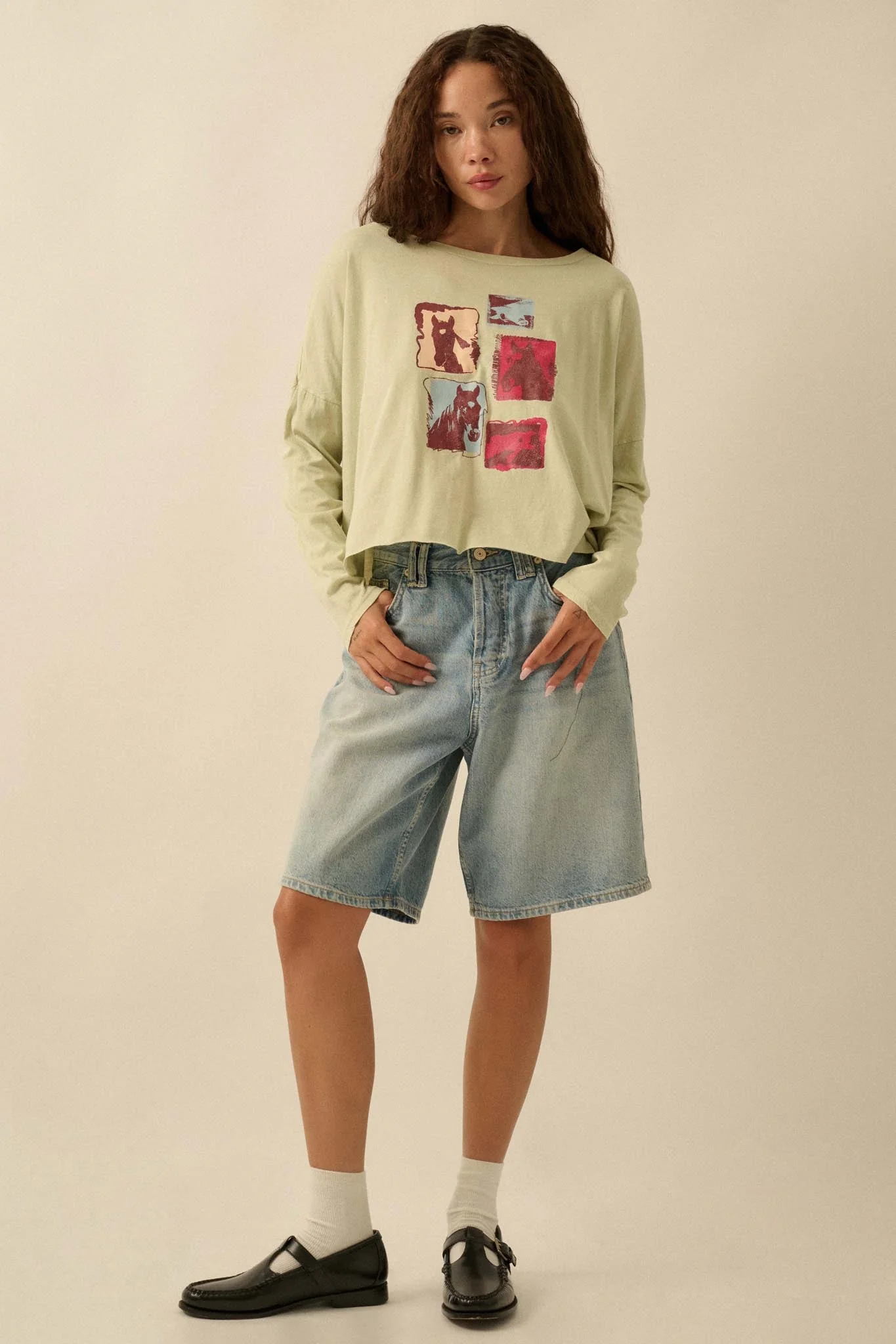 Horse Girl Vintage-Wash Long-Sleeve Graphic Tee - Image 3