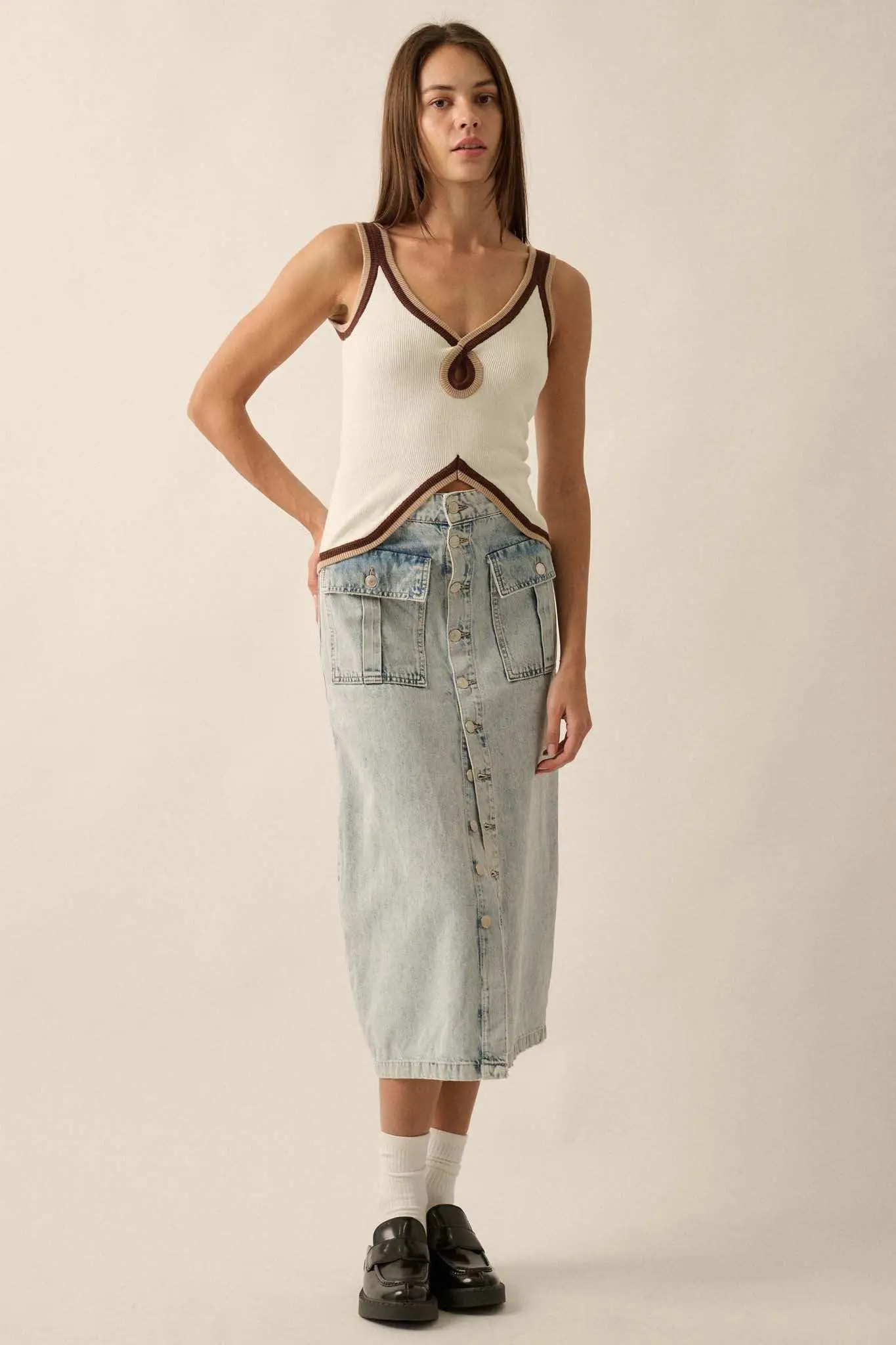 Hot Line Ribbed Knit Split-Hem Keyhole Tank Top - Image 10