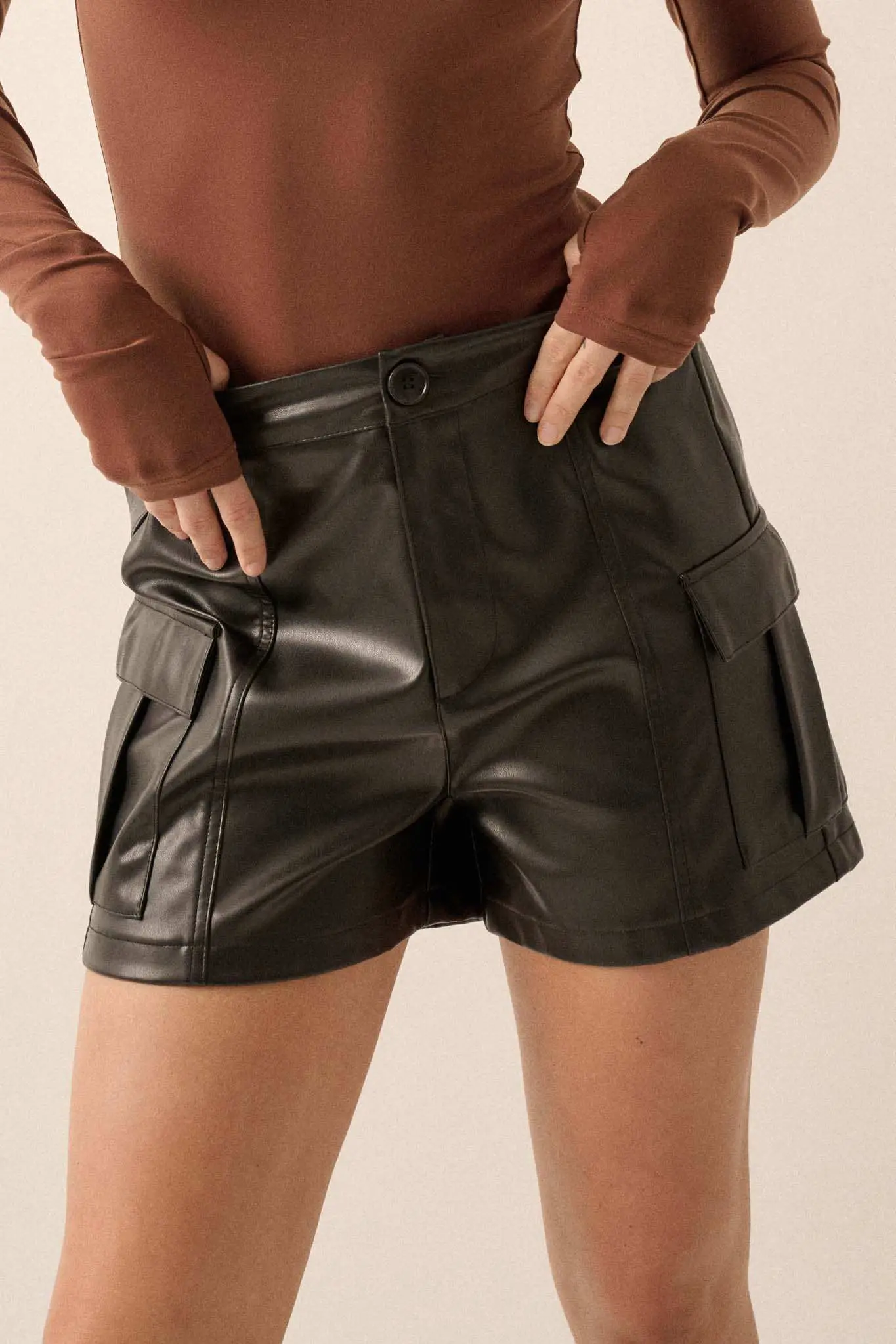 Hot Shot Vegan Leather Cargo Shorts - Image 3